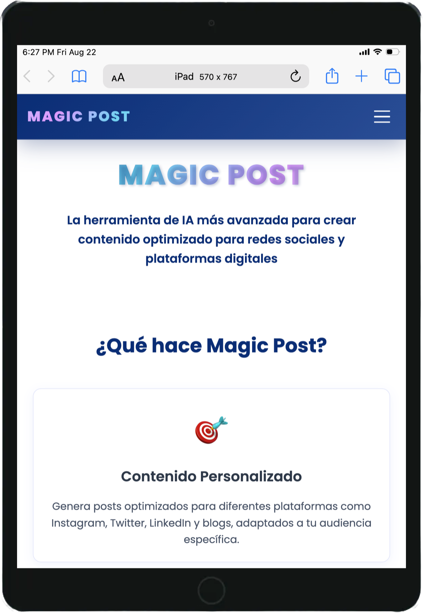 MAGIC POST - Tablet View