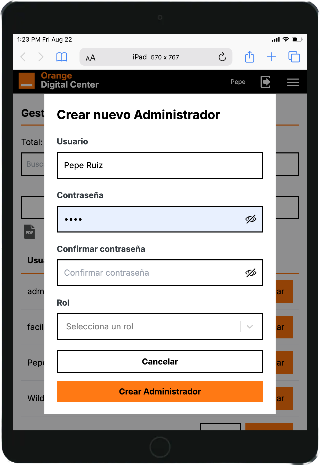 ODC MANAGER - Tablet View